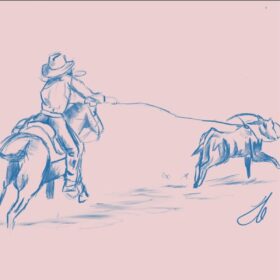Custom digital art sketch fallon francis cowboy roping steer