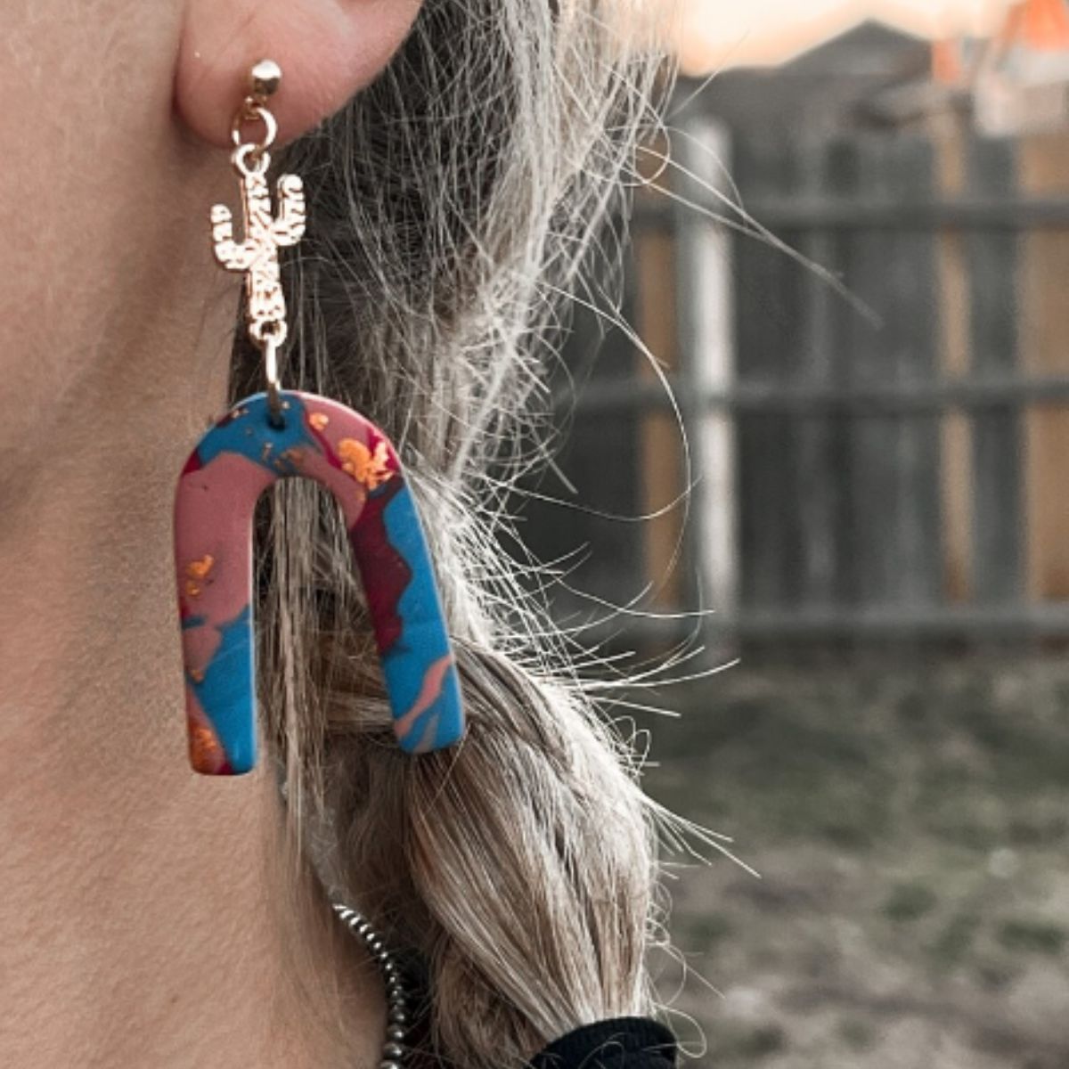 Saquaro Pink and Copper Clay Earrings Handmade Fallon Francis 3