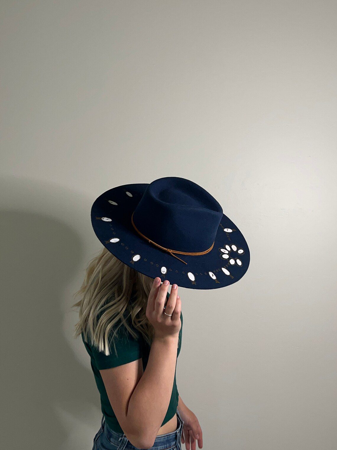 Squash Blossom burned fashion hat by fallon francis blue 2