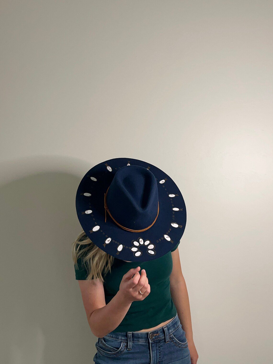 Squash Blossom burned fashion hat by fallon francis blue 3
