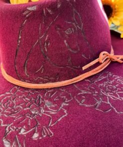 custom burned cowboy hat fallon francis burgundy