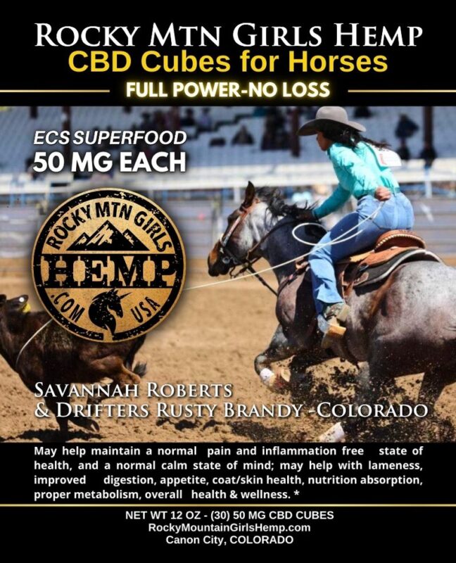 50 MG CBD Cubes for Horses 2024 label_Savannah Roberts & Drifters Rusty Brandy-CO_website