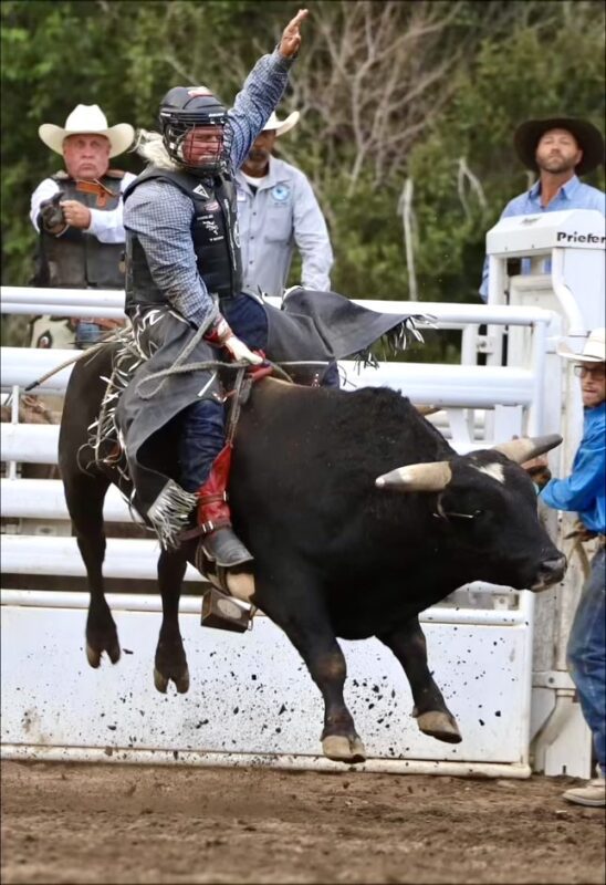 Inspiring-never quit-MTNMN Dan Francis bull riding at the Royal Rumble Rodeo at Pathfinder Park in Florence CO July 2024
