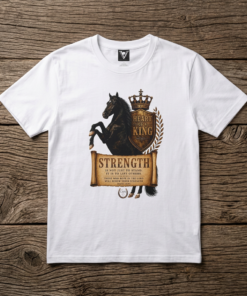 Strength Black Stallion T‑Shirt — 'Heart of a King' Camelio ANG II Graphic Tee