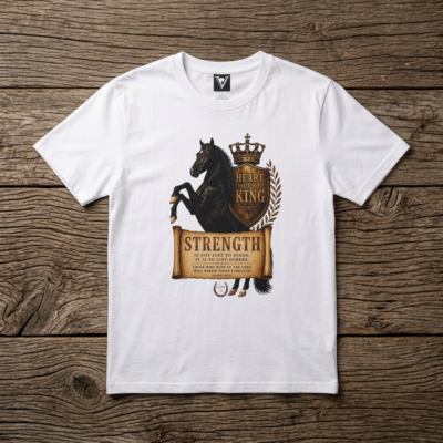 Strength Black Stallion T‑Shirt — 'Heart of a King' Camelio ANG II Graphic Tee